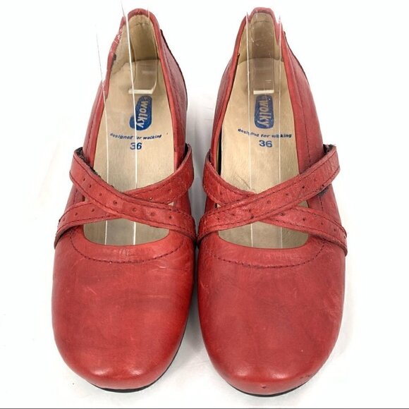 Wolky womens flats size 36 red leather sticky strap maryjanes walking - Picture 2 of 14